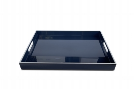 Navy lacquer rectangular tray with white border 45*35*H4cm
